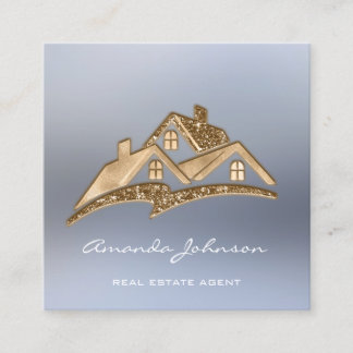 Custom Logo House Real Estate Agent Smoky Blue Square Business Card