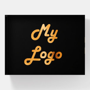 Custom logo image business black gold  paperweight