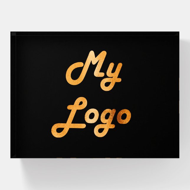 Custom logo image business black gold  paperweight (Front)