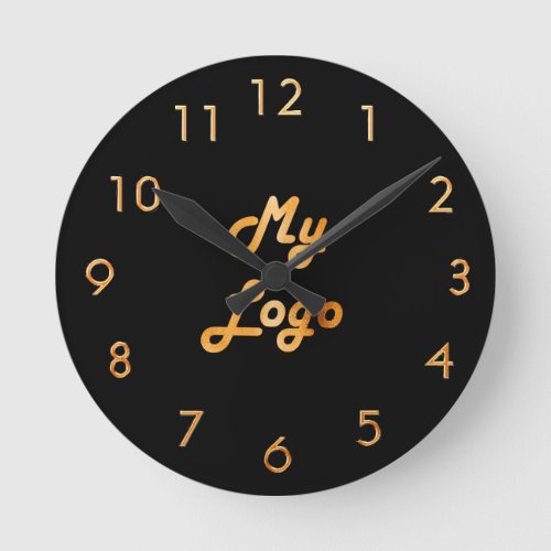 Custom logo image business black gold round clock