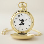 Custom logo image business black white pocket watch<br><div class="desc">Add your own business logo to this watch. White colored background. Perfect for promoting your business and your brand. Black clock face numbers.</div>