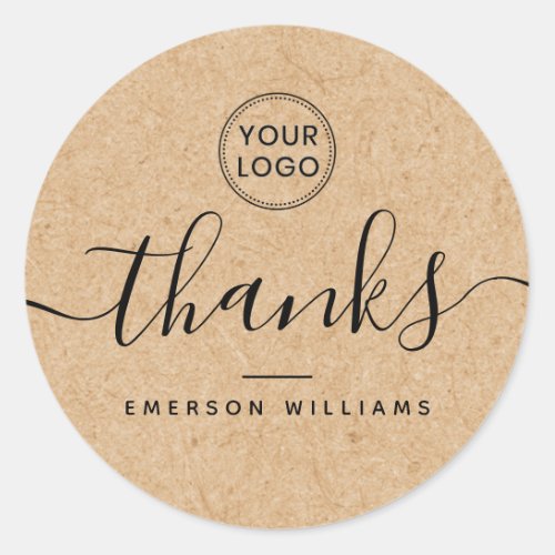 Custom logo Kraft paper look elegant thank you Classic Round Sticker