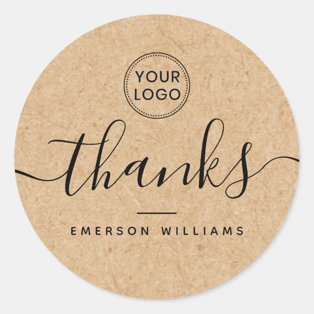 Custom logo Kraft paper look elegant thank you Classic Round Sticker ...