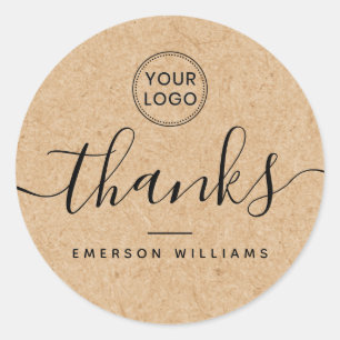 Custom logo Kraft paper look elegant thank you Classic Round Sticker