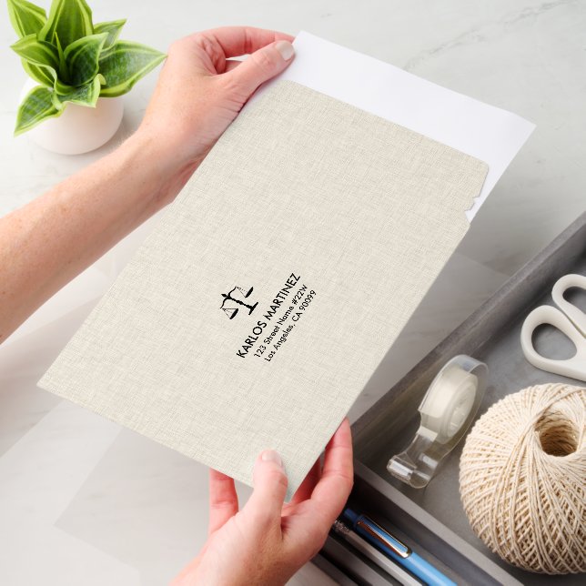 Custom Logo Light Beige Linen Black Typography Envelope Mailers (Desk)