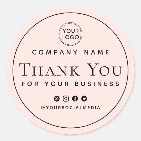 Custom logo light blush pink business thank you classic round sticker