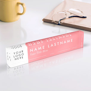 Custom Logo Light Pink Modern Desk Name Plate