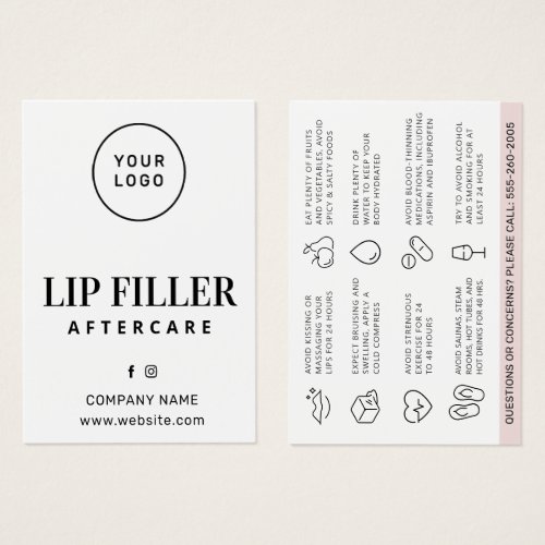 Custom Logo Lip Filler Aftercare Advice Card