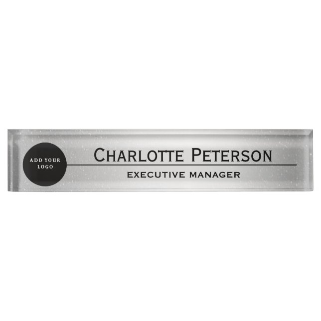 Custom Logo Luxury Silver Metal Executive Desk Name Plate (Front)