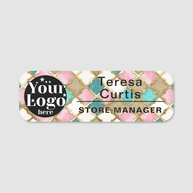 Custom Logo Magnetic / Safety Pin Employee Name  Tag (Front)