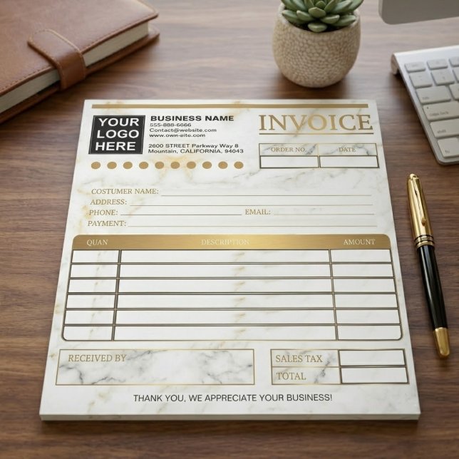 Custom Logo (Marble) Customer Sales Invoice Forms  Notepad (personalized company name sales receipt, simple marble customer invoice template)