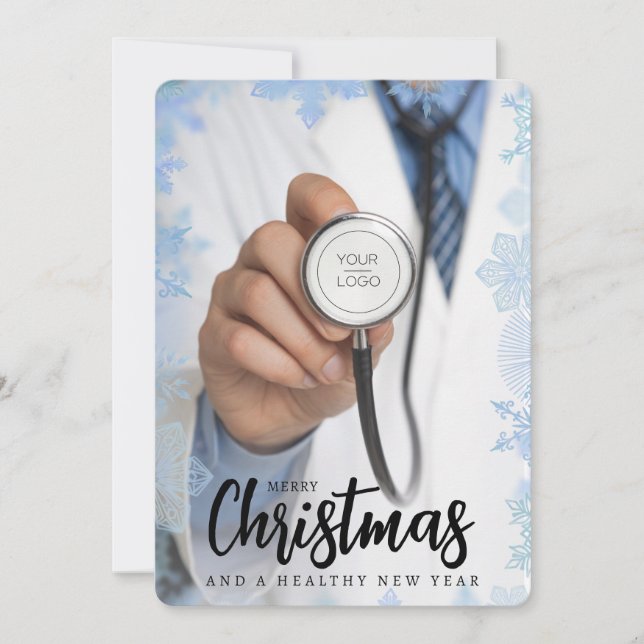 Custom Logo Merry Christmas Medical Stethoscope Holiday Card (Front)