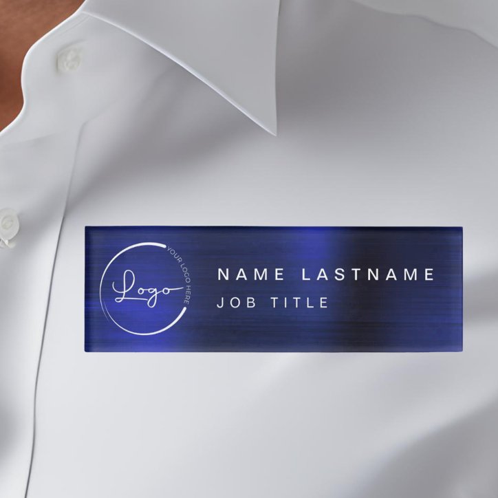 Custom Logo Metallic Navy Blue Magnet Title Name Tag