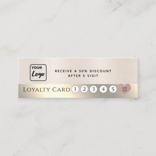 Custom logo metallic pearl pink heart loyalty card (Front)