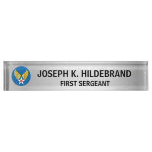 Custom Logo Metallic Silver Military  Desk Name Plate