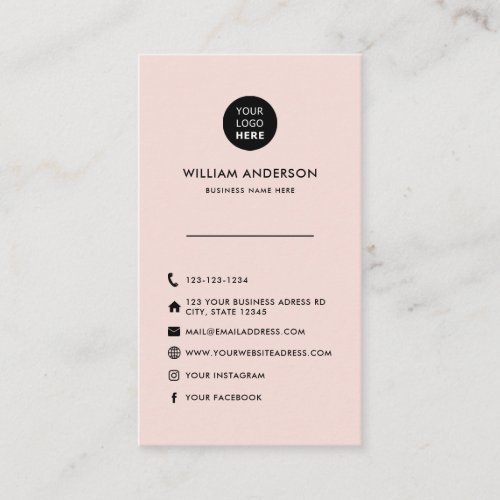 Custom Logo Minimal Blush Pink Social Media Business Card
