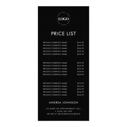 Custom Logo Minimalist Black Services Price List Rack Card