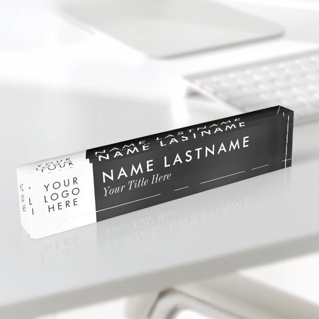 Custom Logo Minimalist Black White Sleek Simple Desk Name Plate (Creator Uploaded)