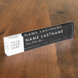 Custom Logo Minimalist Black White Sleek Simple Desk Name Plate