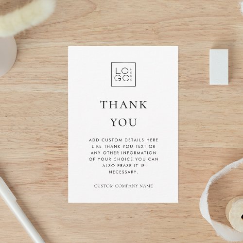 Custom Logo Minimalist Business Company Editable Thank You Card