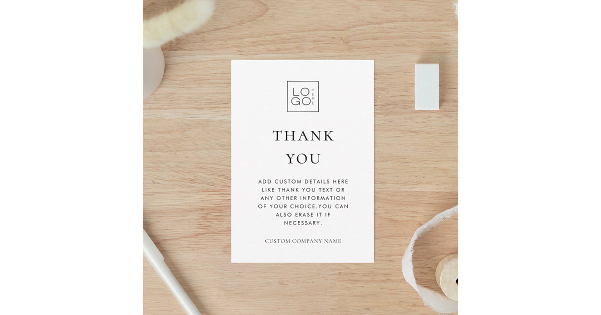 Custom Logo Minimalist Business Company Editable Thank You Card | Zazzle