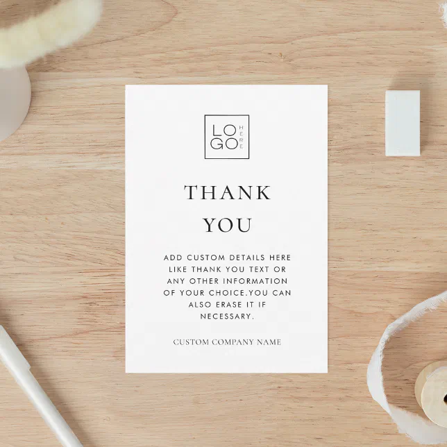 Custom Logo Minimalist Business Company Editable Thank You Card | Zazzle