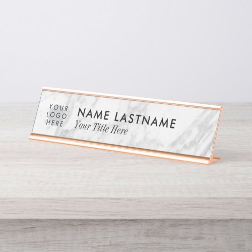 Custom Logo Minimalist Grey White Marble Title Desk Name Plate