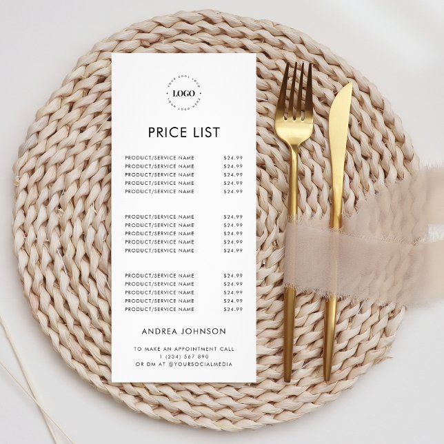 Custom Logo Minimalist Plain Services Price List Rack Card (Creator Uploaded)