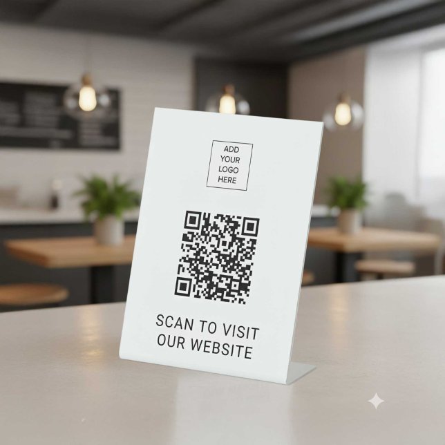 Custom Logo Minimalist QR Code Display Pedestal Sign (Creator Uploaded)