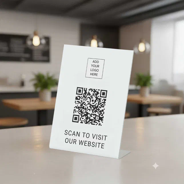 Custom Logo Minimalist QR Code Display Pedestal Sign | Zazzle