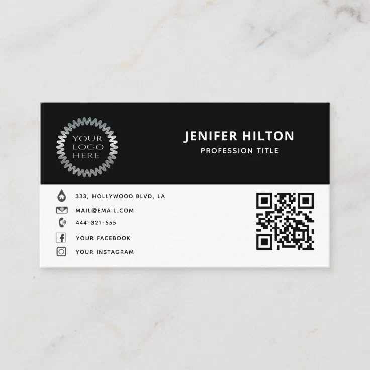 Custom logo minimalist social media icons QR code Business Card | Zazzle