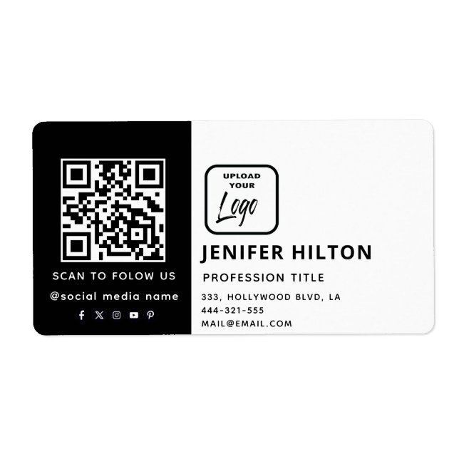 Custom logo minimalist social media icons QR code Label (Front)