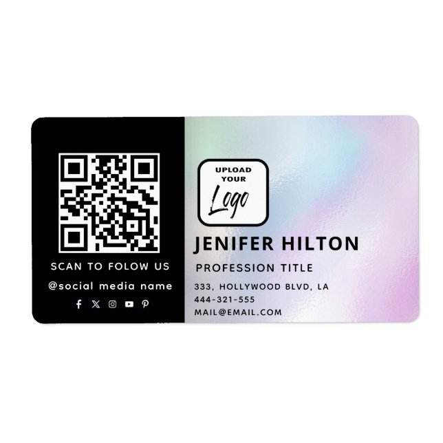 Custom logo minimalist social media icons QR code Label (Front)