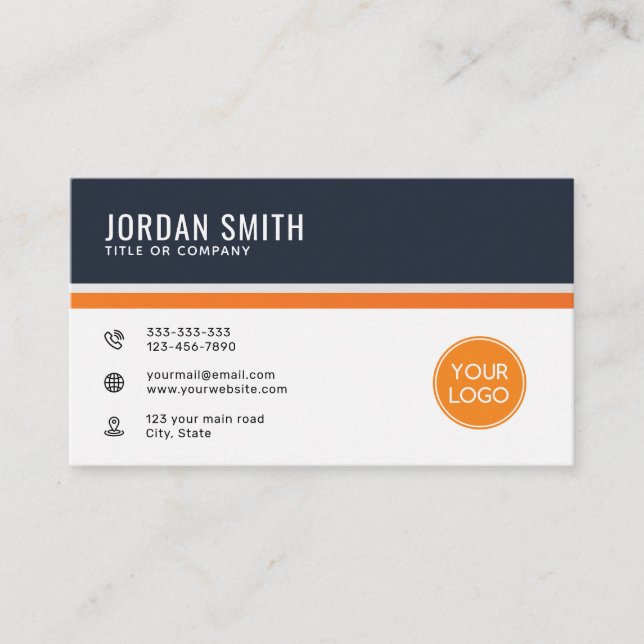 Custom Logo Modern Black and Orange Business Card (Front)
