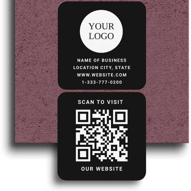 Custom Logo Modern Black and QR Code  Square Business Card (Creator Uploaded)