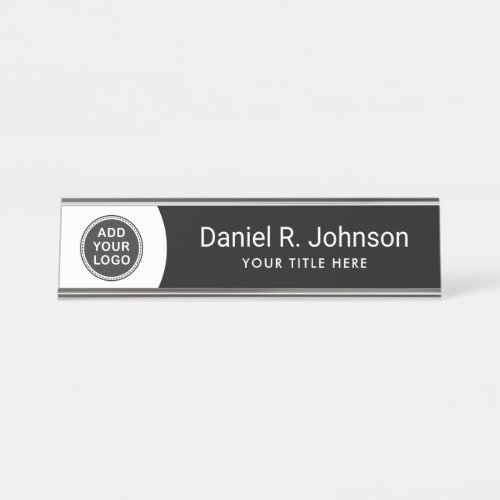 Custom logo modern black and white desk name plate