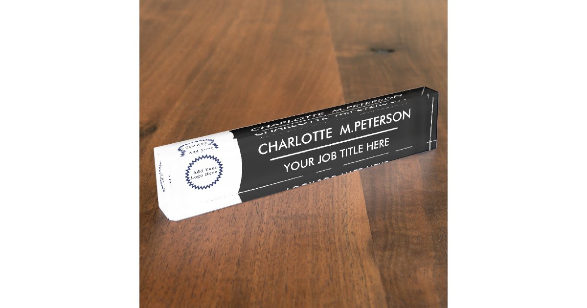 Custom Logo Modern Black and White Desk Name Plate | Zazzle