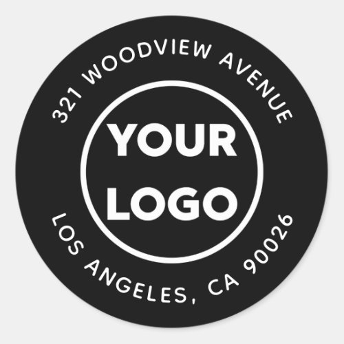 Custom Logo Modern Black Business Return Address Classic Round Sticker