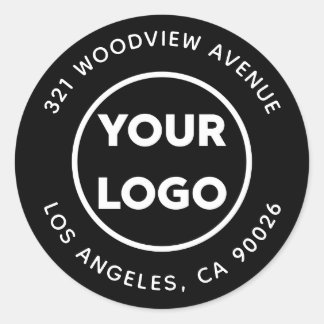 Custom Logo Modern Black Business Return Address Classic Round Sticker