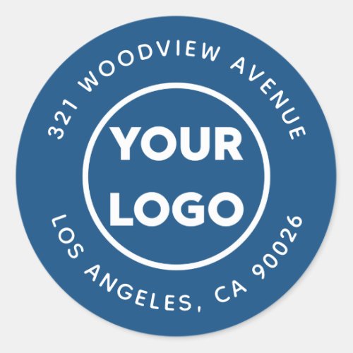 Custom Logo Modern Blue Business Return Address Classic Round Sticker