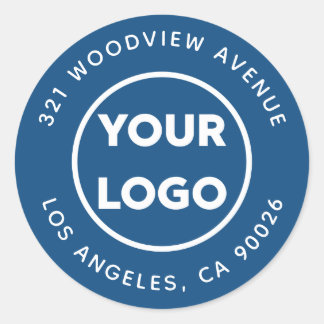 Custom Logo Modern Blue Business Return Address Classic Round Sticker