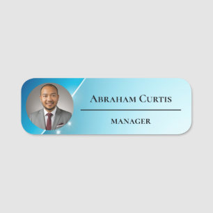 Custom Logo modern blue wave aesthetic Name Tag