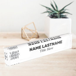 Custom Logo Modern Bold Name Title Simple White Desk Name Plate