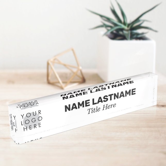 Custom Logo Modern Bold Name Title Simple White Desk Name Plate (Creator Uploaded)