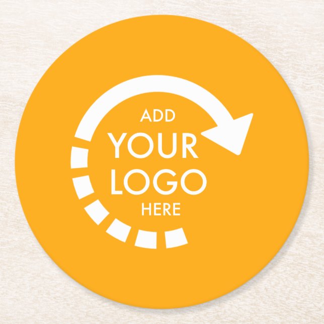 Custom Logo Modern Business | Retro Gold Round Paper Coaster (Front)