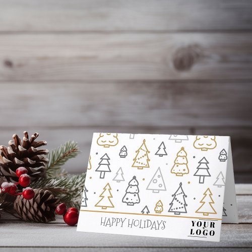 Custom Logo Modern Christmas Tree Doodle Art Holiday Card