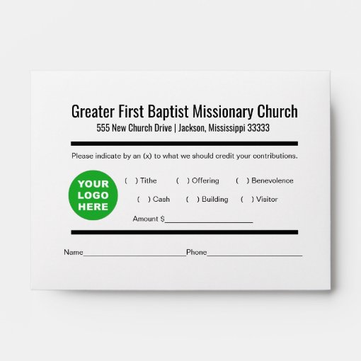 Custom Logo Modern Church Tithe Envelope Zazzle