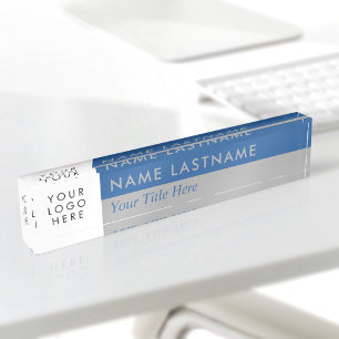 Custom Logo Modern Duo Color Blue Grey Desk Name Plate