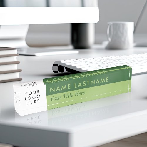 Custom Logo Modern Duo Color Forest Moss Green Desk Name Plate