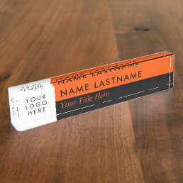 Custom Logo Modern Duo Color Half Black Orange Desk Name Plate